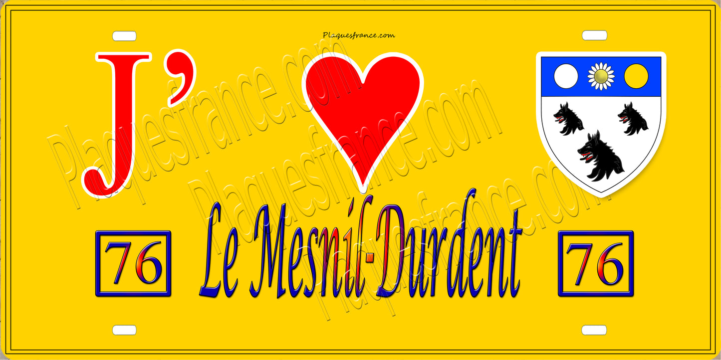 Plaque métal décorative 15X30 J' ❤️ Le Mesnil-Durdent, Seine Maritime (76) jaune