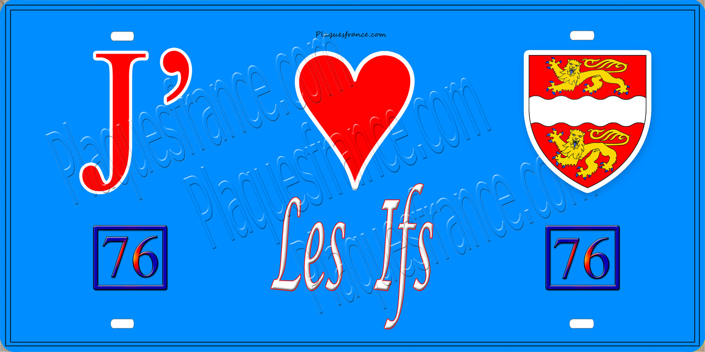 Plaque métal décorative J' ❤️ Les Ifs, Seine Maritime (76) bleu
