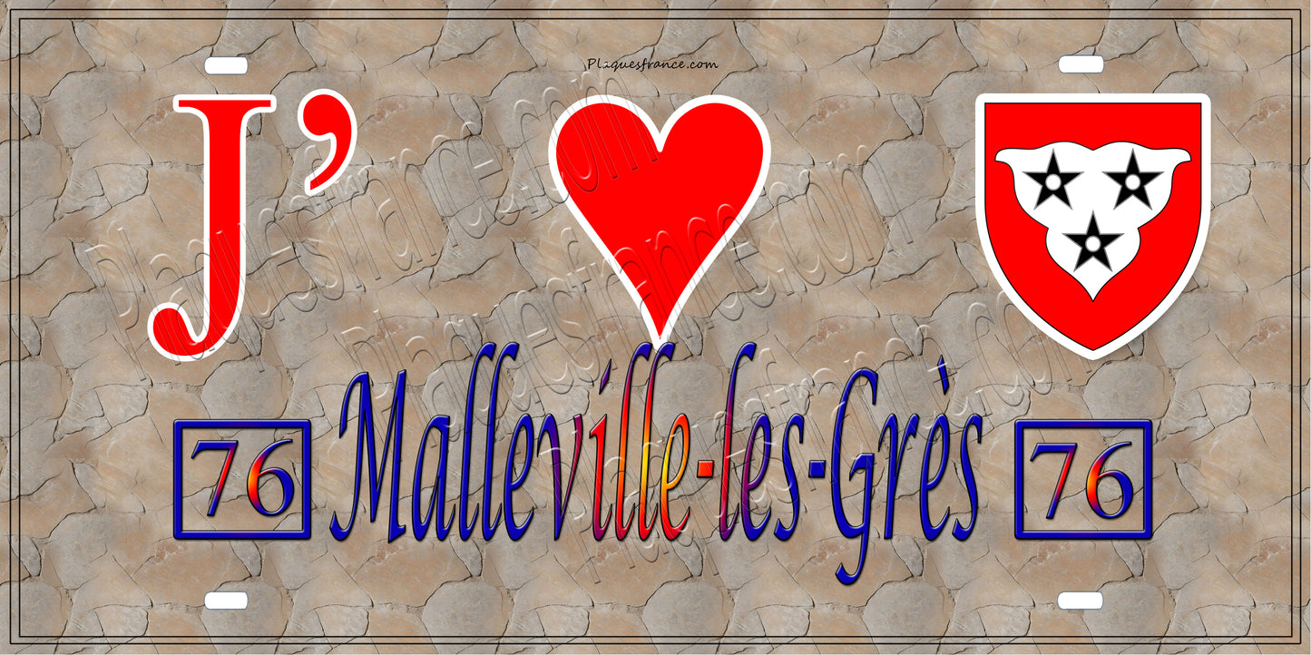 Plaque métal décorative 15X30 J' ❤️ Malleville-les-Grès, Seine Maritime (76) antique