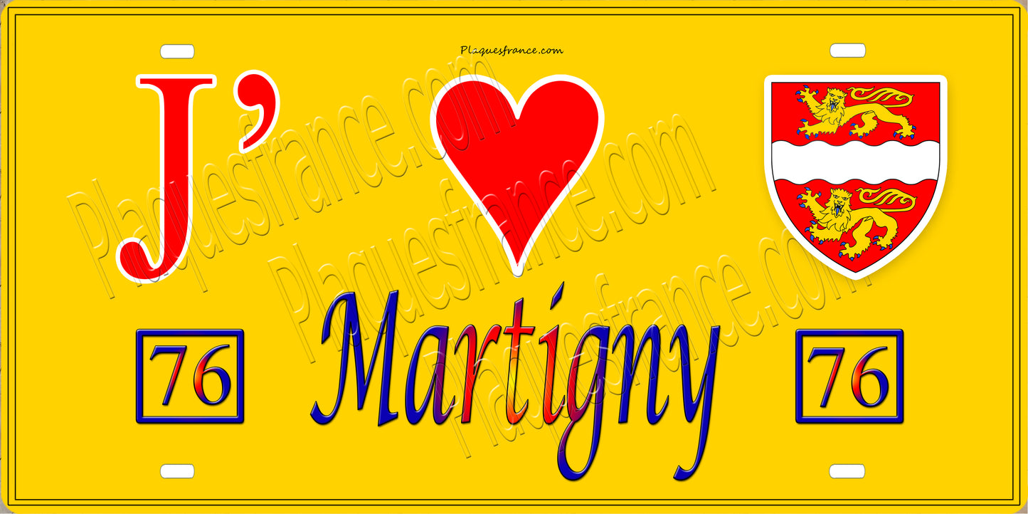 Plaque métal décorative 15x30J' ❤️ Martigny, Seine Maritime (76) jaune