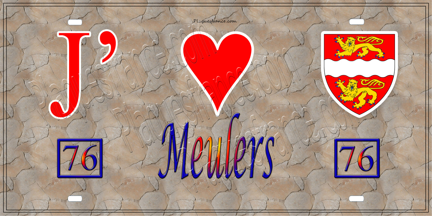 Plaque métal décorative 15x30 J' ❤️ Meulers, Seine Maritime (76) antique