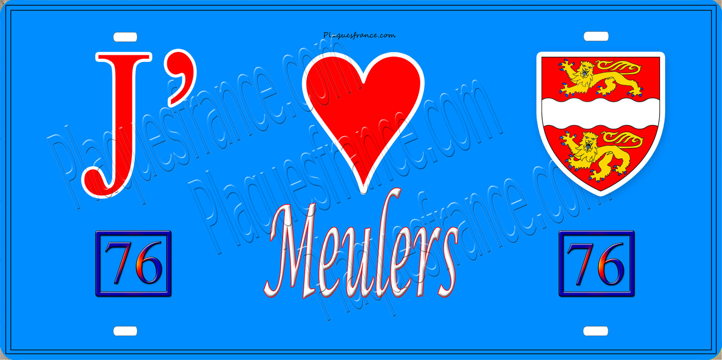 Plaque métal décorative 15x30 J' ❤️ Meulers, Seine Maritime (76) bleu