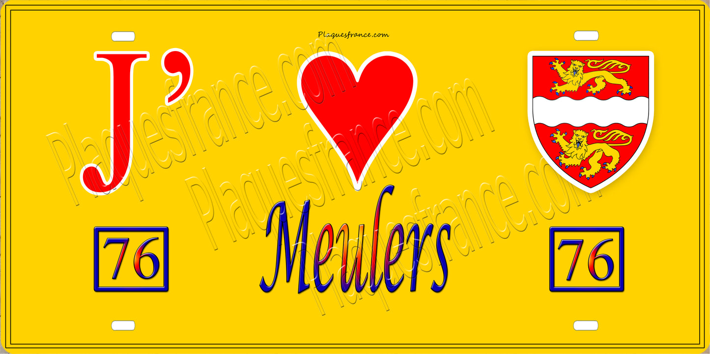 Plaque métal décorative 15x30 J' ❤️ Meulers, Seine Maritime (76) jaune