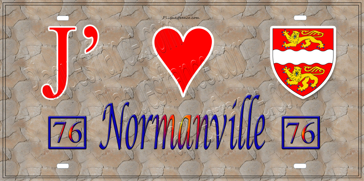 Plaque métal décorative 15X30 J' ❤️ Normanville, Seine Maritime (76)