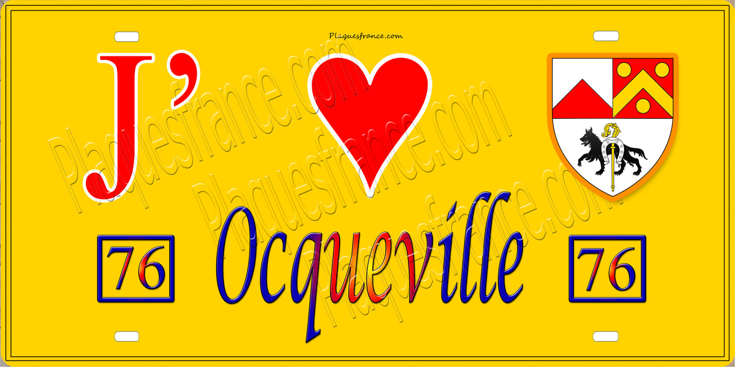Plaque métal décorative 15X30 J' ❤️ Ocqueville, Seine Maritime (76) jaune