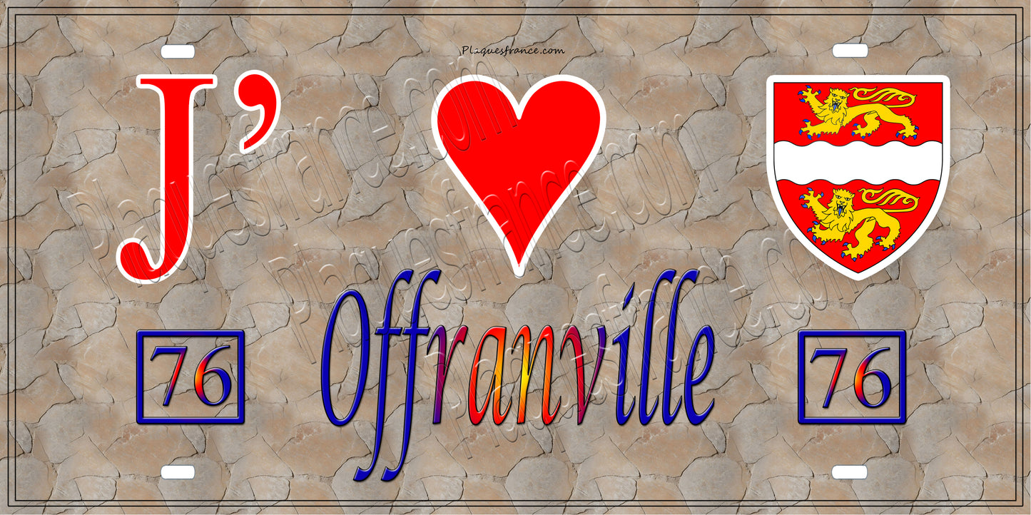 Plaque métal décorative 15x30 J' ❤️ Offranville, Seine Maritime (76) antique