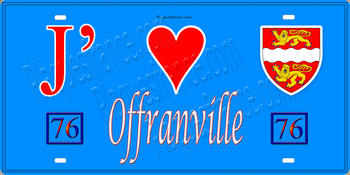 Plaque métal décorative 15x30 J' ❤️ Offranville, Seine Maritime (76) bleu