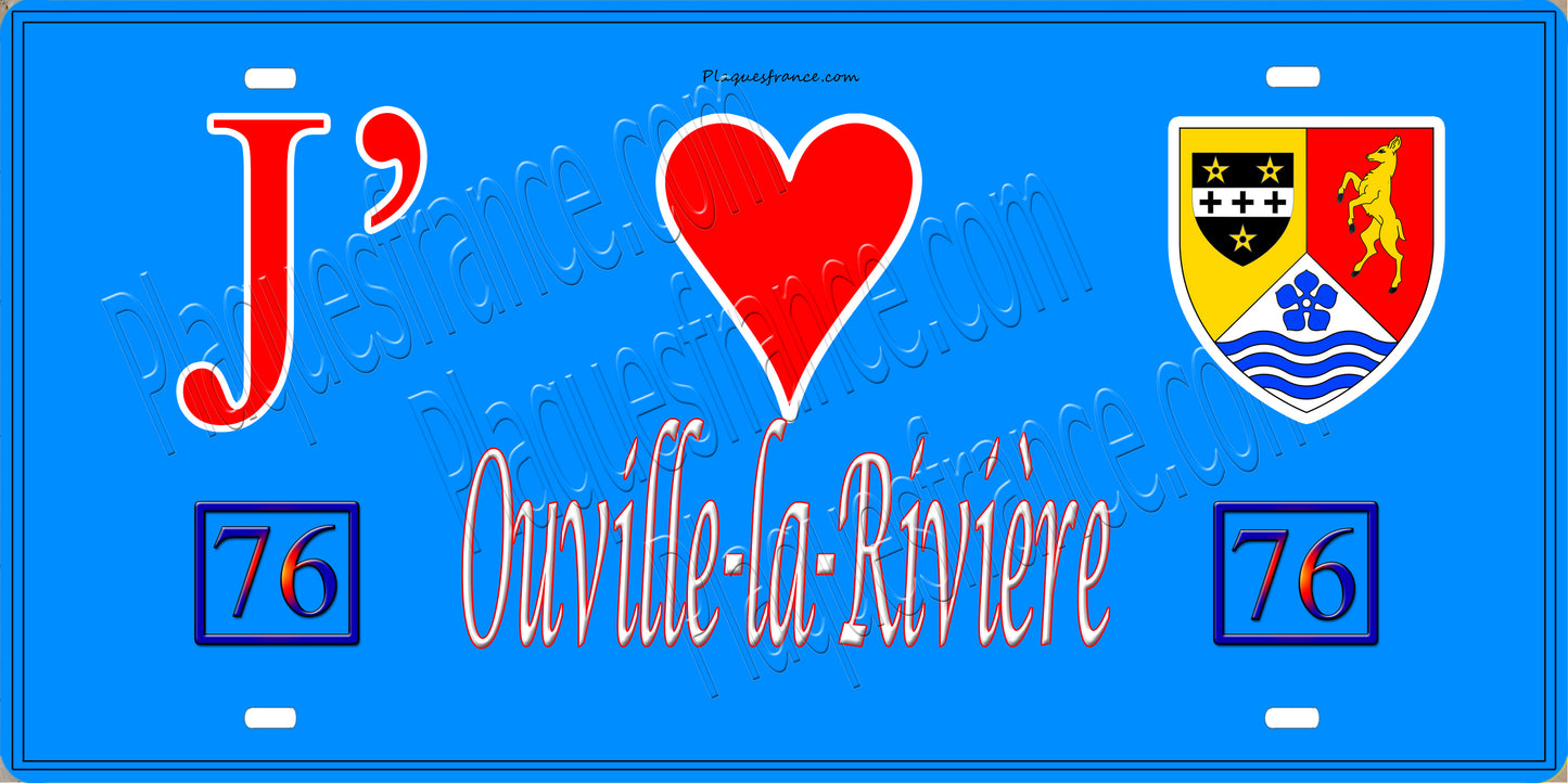 Plaque métal décorative 15x30 J' ❤️ Ouville-la-Rivière, Seine Maritime (76) bleu
