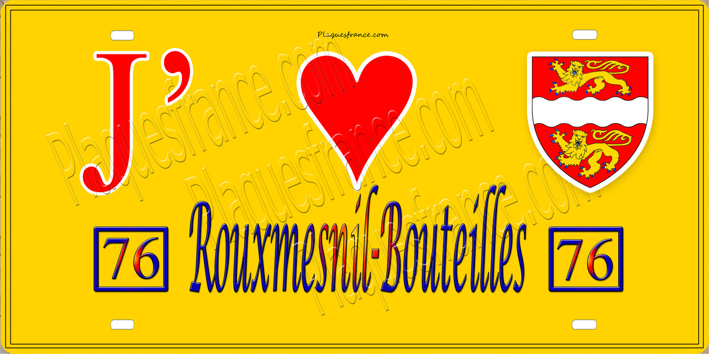 Plaque métal décorative 15x30 J' ❤️ Rouxmesnil-Bouteilles, Seine Maritime (76) jaune