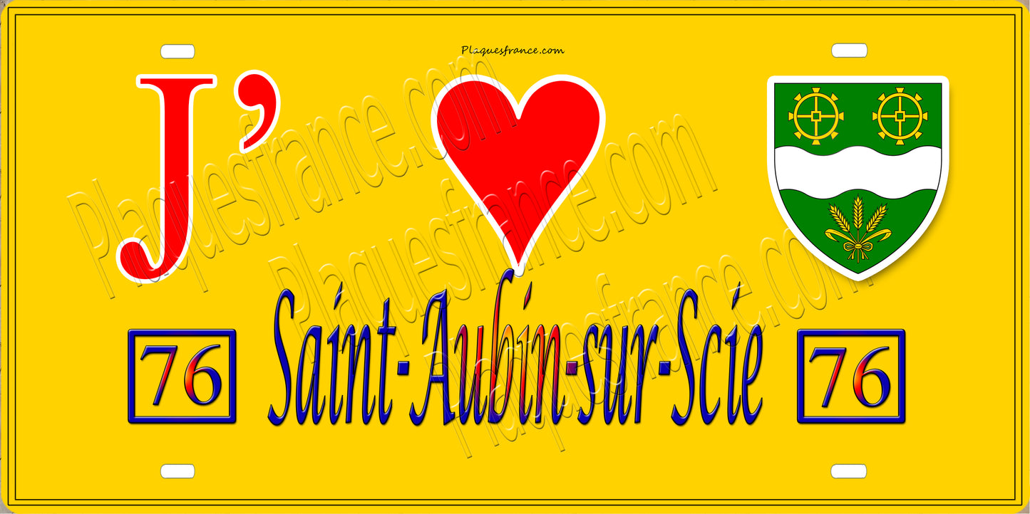 Plaque métal décorative 15x30 J' ❤️ Saint-Aubin-sur-Scie, Seine Maritime (76) jaune
