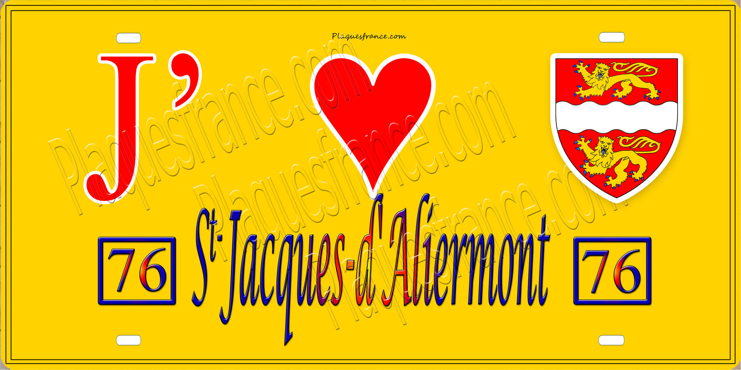 Plaque métal décorative 15x30 J' ❤️ Saint-Jacques-d'Aliermont, Seine Maritime (76) jaune
