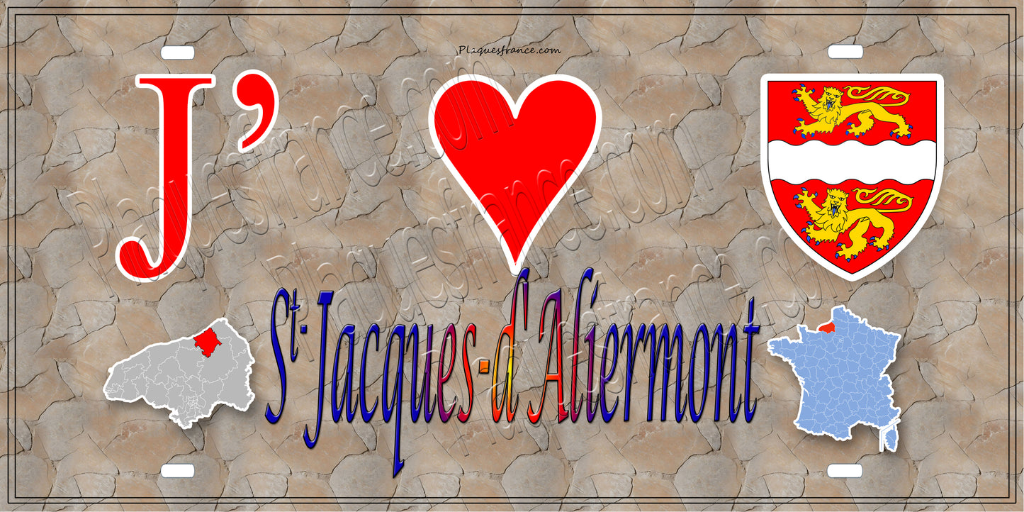 Plaque métal décorative 15x30 J' ❤️ Saint-Jacques-d'Aliermont, Seine Maritime (76) antique carte