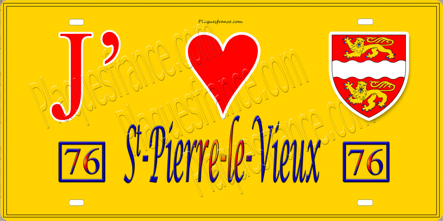 Plaque métal décorative 15X30 J' ❤️ Saint-Pierre-le-Vieux, Seine Maritime (76) jaune
