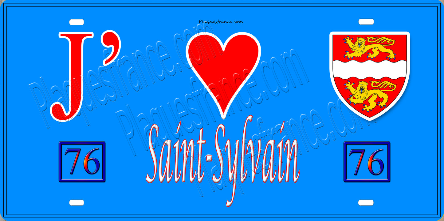 Plaque métal décorative 15X30 J' ❤️ Saint-Sylvain, Seine Maritime (76) bleu