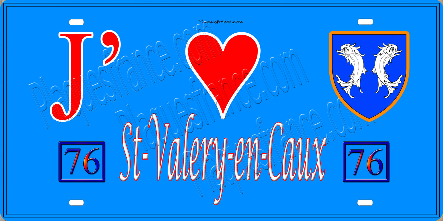 Plaque métal décorative 15X30 J' ❤️ Saint-Valery-en-Caux, Seine Maritime (76) bleu