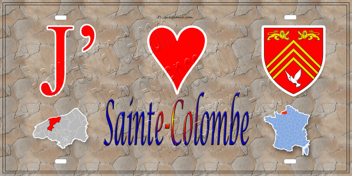 Plaque métal décorative 15X30 J' ❤️ Sainte-Colombe, Seine Maritime (76) antique carte