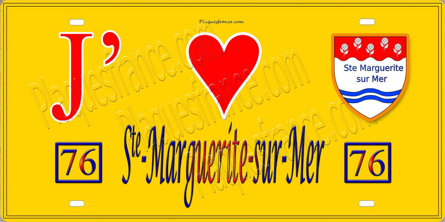 Plaque métal décorative 15x30J' ❤️ Sainte-Marguerite-sur-Mer, Seine Maritime (76) jaune