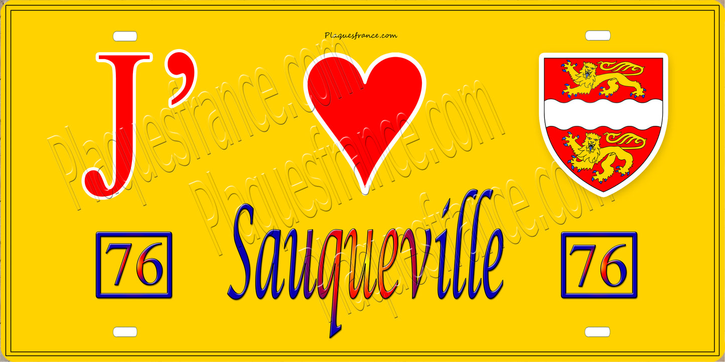 Plaque métal décorative 15x30 J' ❤️ Sauqueville, Seine Maritime (76) jaune