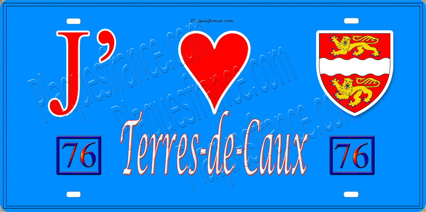 Plaque métal décorative 15X30 J' ❤️ Terres-de-Caux, Seine Maritime (76) bleu