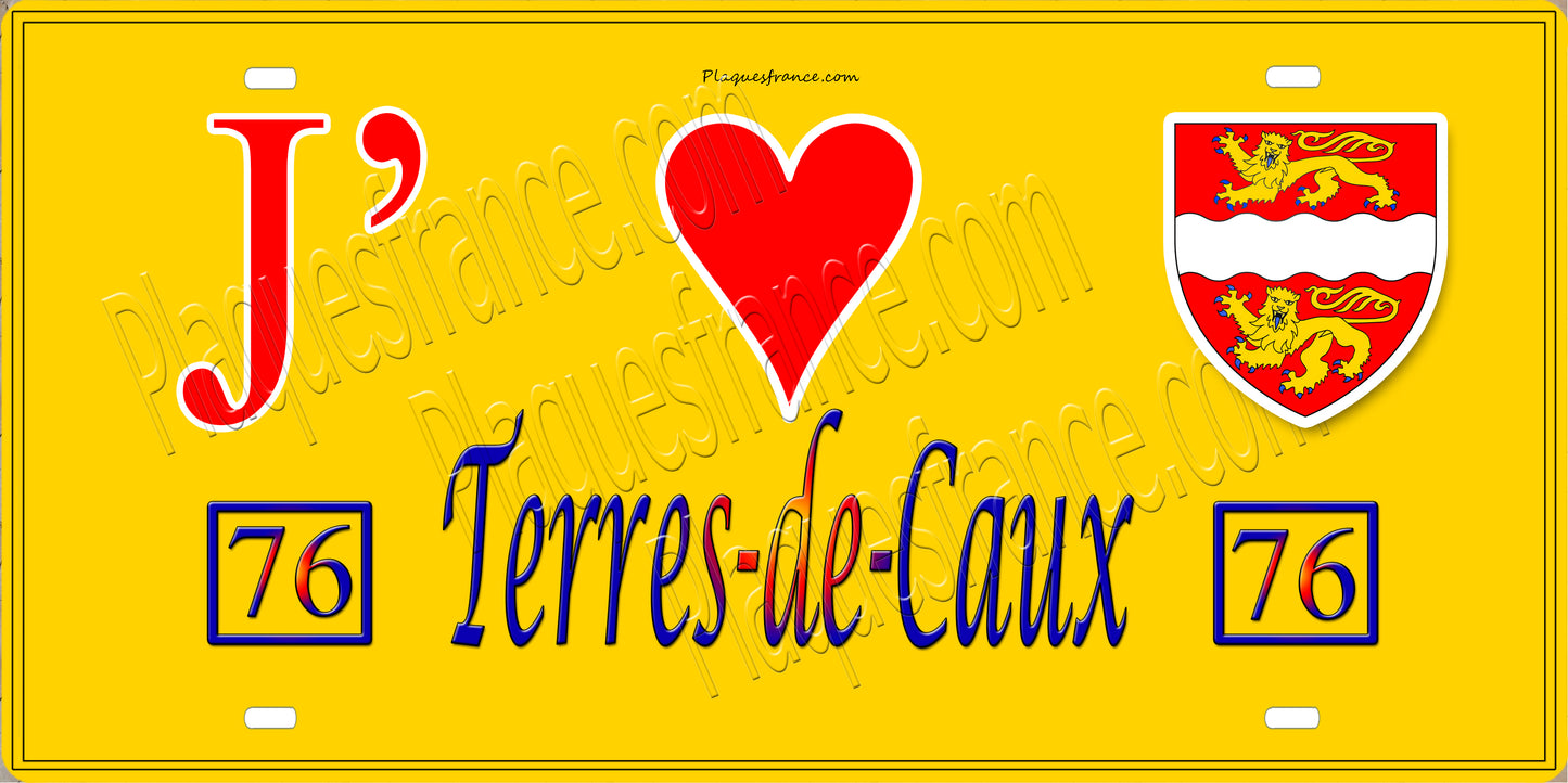 Plaque métal décorative 15X30 J' ❤️ Terres-de-Caux, Seine Maritime (76) jaune