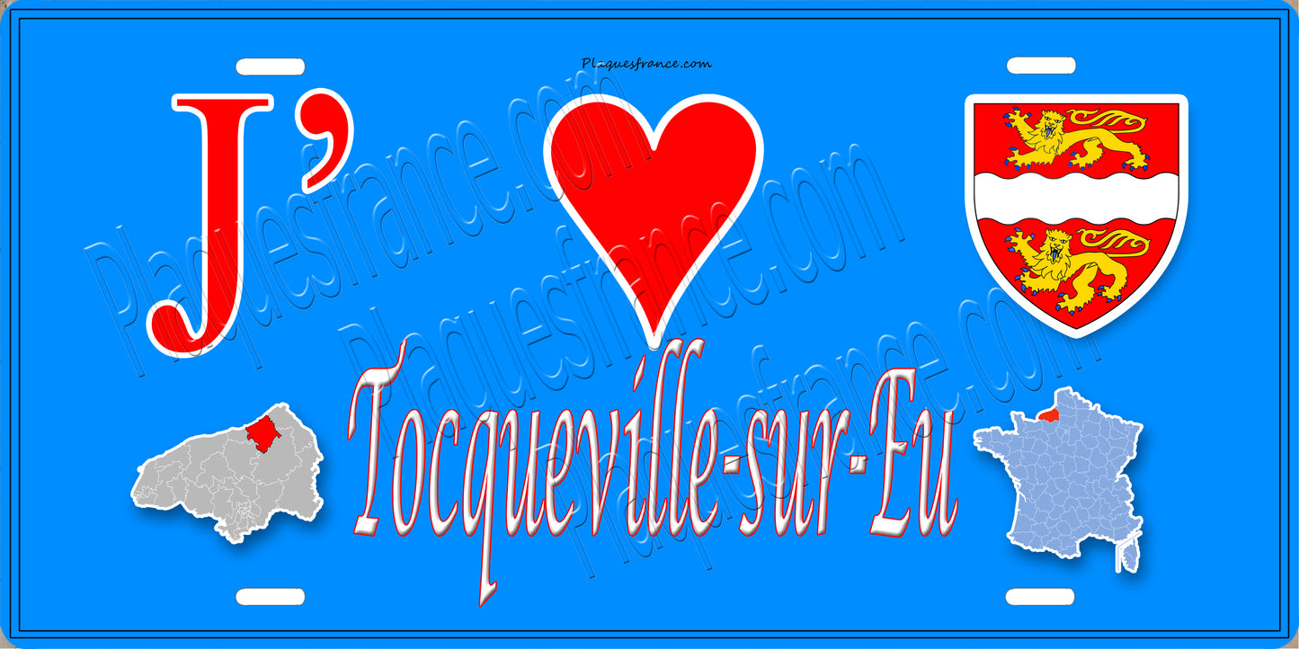 Plaque métal décorative 15x30 J' ❤️ Tocqueville-sur-Eu, Seine Maritime (76)