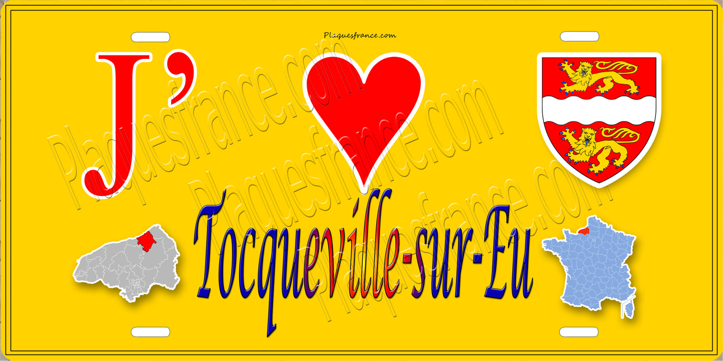 Plaque métal décorative 15x30 J' ❤️ Tocqueville-sur-Eu, Seine Maritime (76)