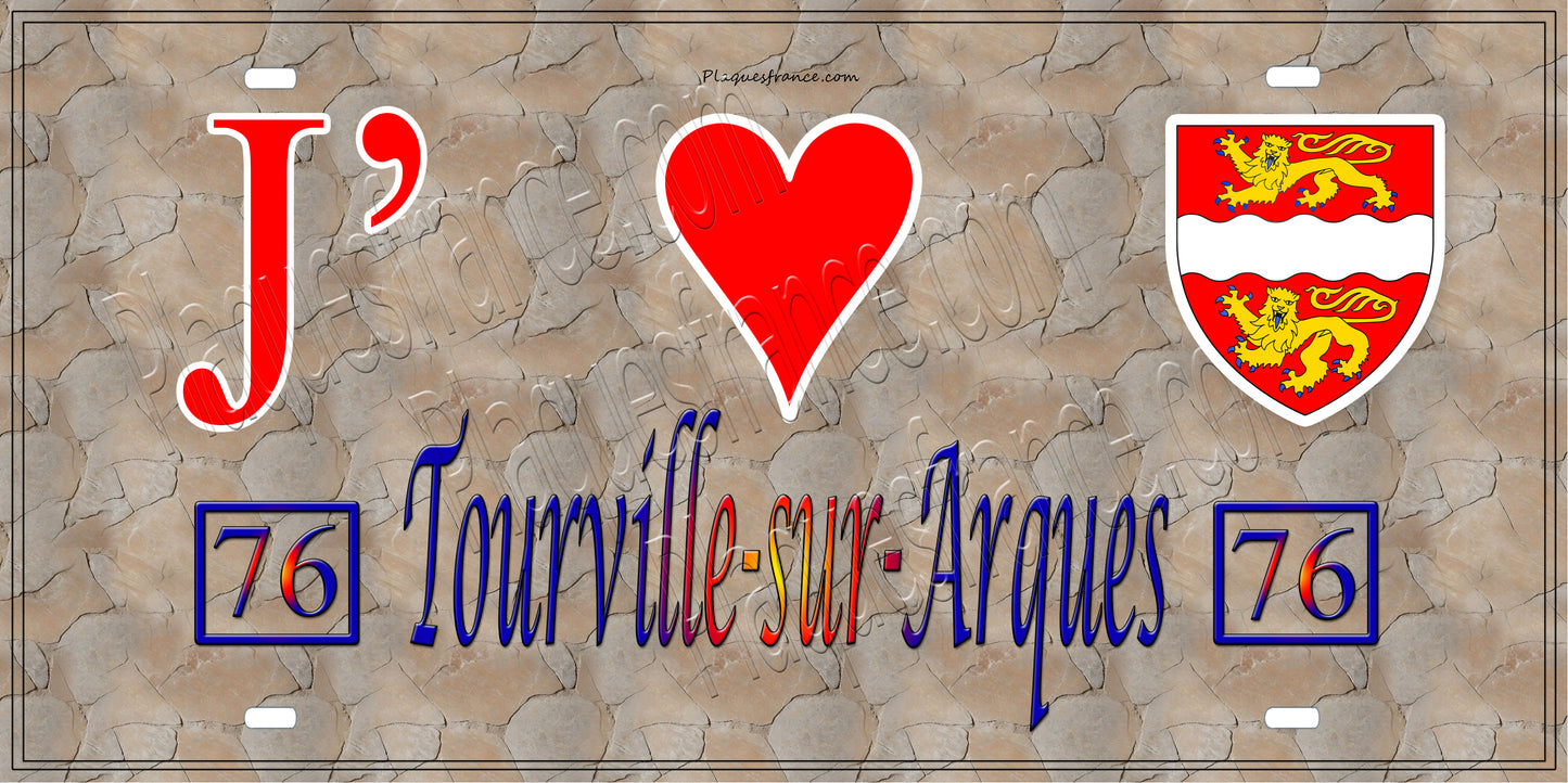 Plaque métal décorative 15x30 J' ❤️ Tourville-sur-Arques, Seine Maritime (76) antiqie