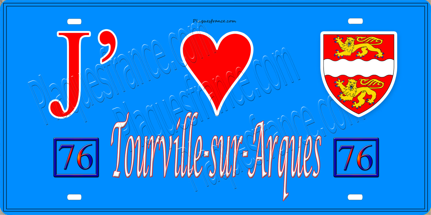 Plaque métal décorative 15x30 J' ❤️ Tourville-sur-Arques, Seine Maritime (76) (Copie) bleu
