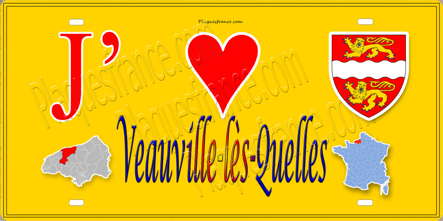 Plaque métal décorative 15X30 J' ❤️ Veauville-lès-Quelles, Seine Maritime (76)
