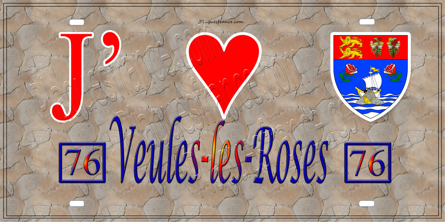 Plaque métal décorative 15X30 J' ❤️ Veules-les-Roses, Seine Maritime (76) antique