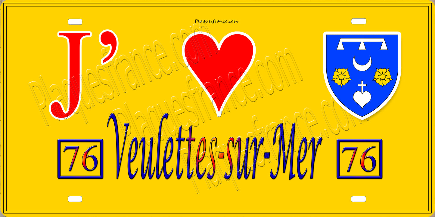 Plaque métal décorative 15X30 J' ❤️ Veulettes-sur-Mer, Seine Maritime (76) jaune
