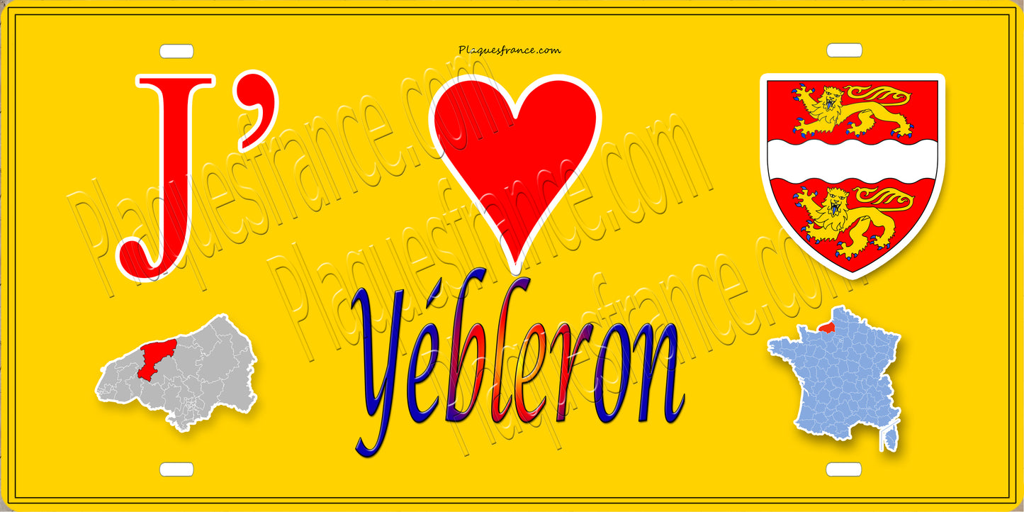 PlaqPlaque métal décorative 15X30 J' ❤️ Yébleron, Seine Maritime (76) jaune carte