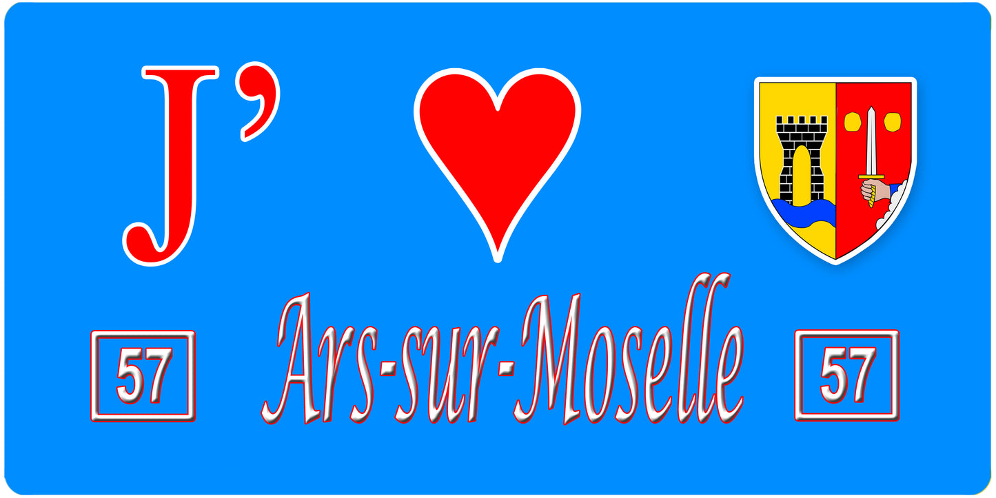 Plaque métal décorative 15 x 30 cm fond mur bleu 57 J' ❤️Ars sur Moselle, canton Les Coteaux de Moselle 57