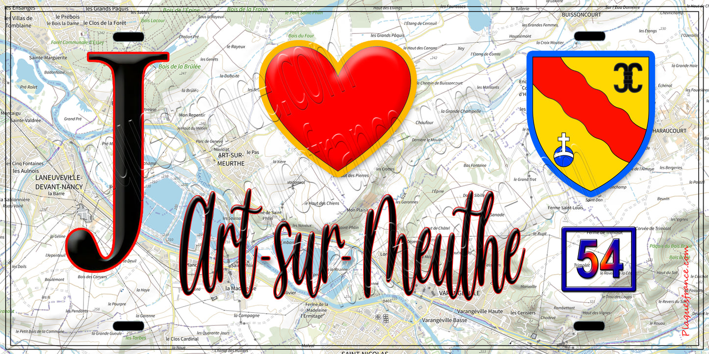 Plaque métal décorative J' ❤️ Art-sur-Meurthe, Meurthe et Moselle (54)