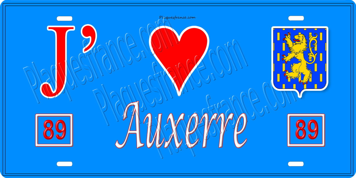 Plaque métal décorative J' ❤️ Auxerre, Yonne 89
