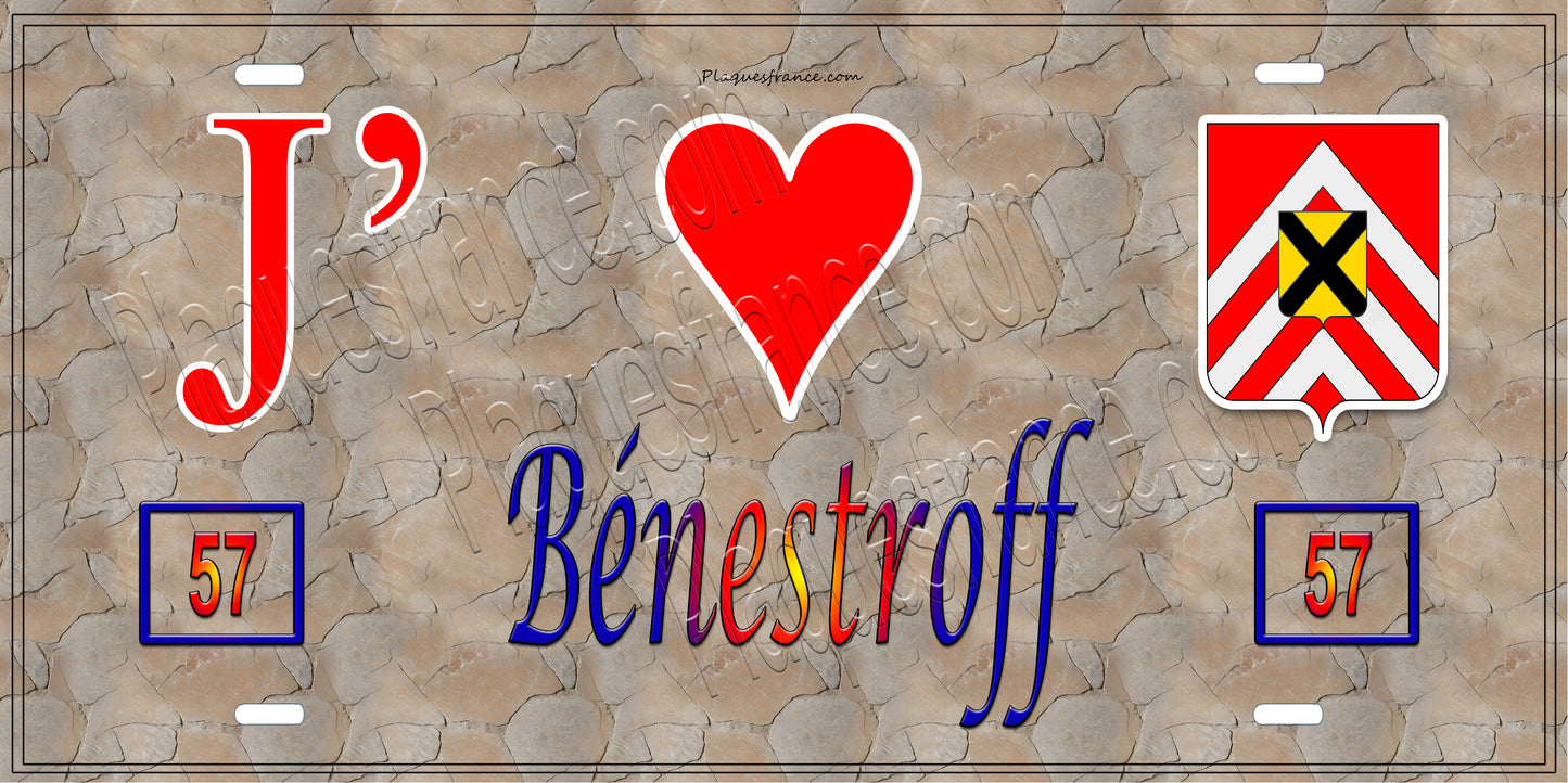 Plaque métal décorative 15 x 30 cm mur antique 57 J' ❤️ Bénestroff, canton du Saulnois Moselle 57