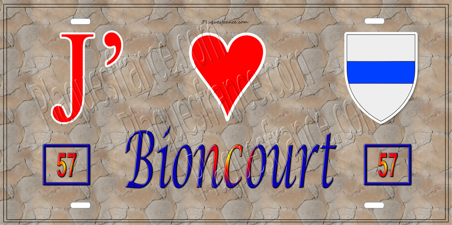 Plaque métal décorative 15 x 30 cm mur antique 57 J' ❤️ Bioncourt, canton du Saulnois Moselle 57
