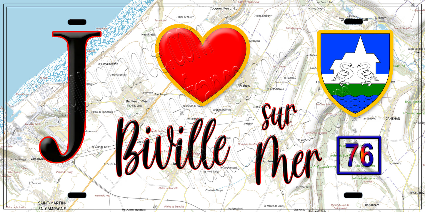 Plaque métal décorative J' ❤️ Biville sur Mer, Seine Maritime (76)