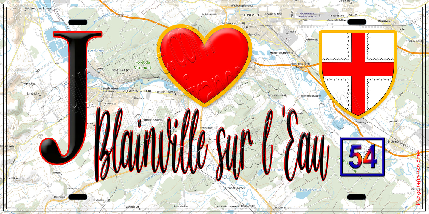 Plaque métal décorative J' ❤️ Blainville-sur-l'Eau, Meurthe et Moselle (54)