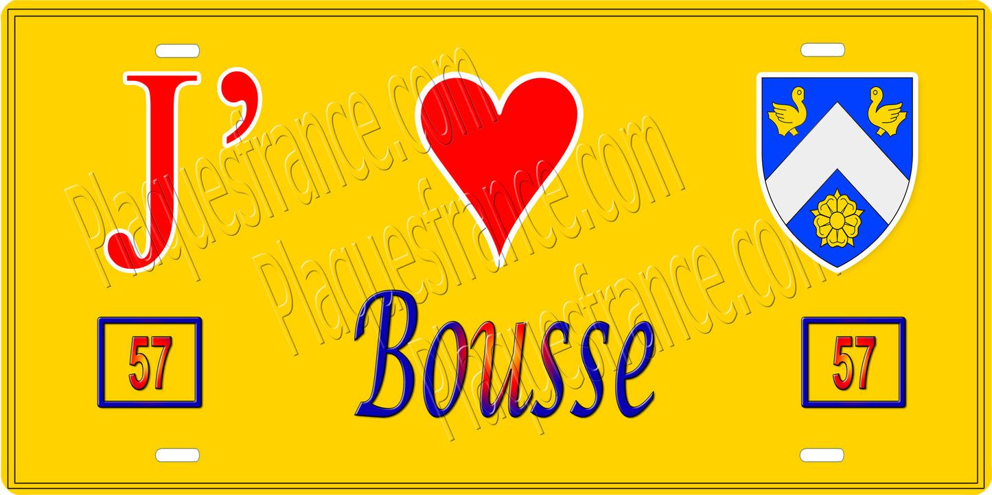 Plaque métal décorative 15 x 30 cm fond mur jaune 57 J' ❤️ Bousse, canton Metzervisse Moselle 57