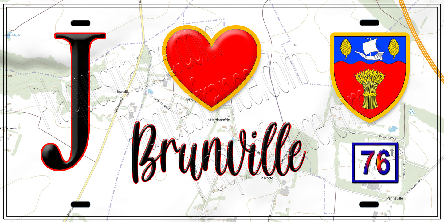Plaque métal décorative J' ❤️ Brunville, Seine Maritime (76)
