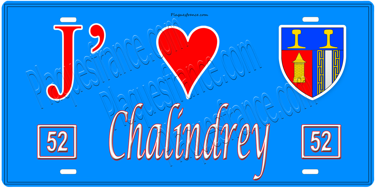 Plaque métal décorative, J' ❤️Chalindrey, Haute Marne, fond mur bleu 52