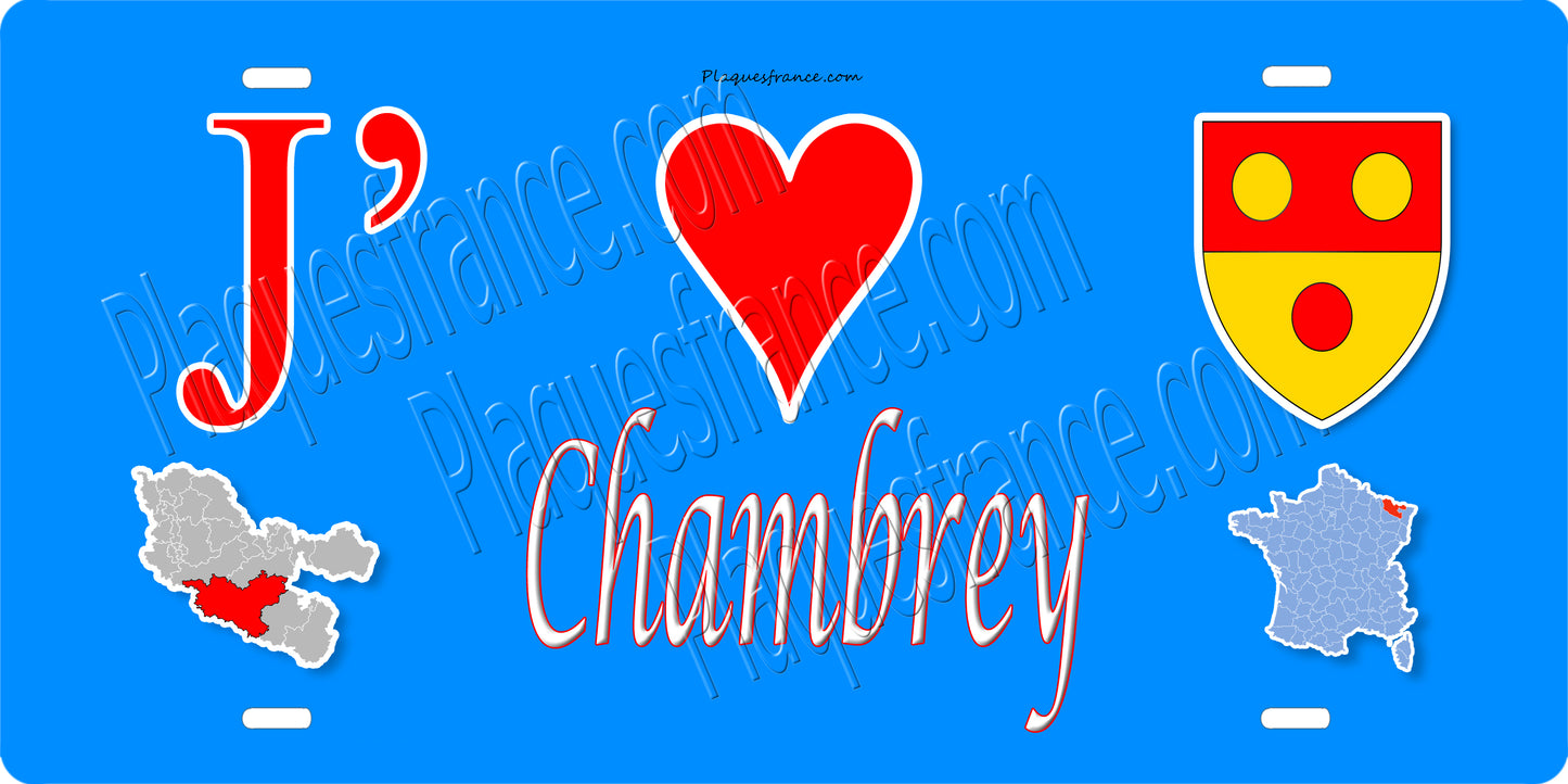 Plaque métal décorative 15 x 30 cm fond bleu carte J' ❤️ Chambrey, canton du Saulnois Moselle 57