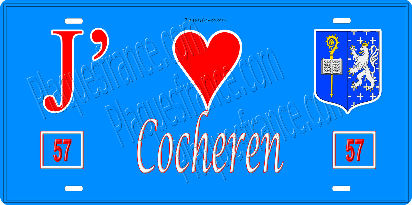 Plaque métal décorative 15 x 30 cm fond mur bleu 57 J' ❤️Cocheren, canton Forbach Moselle 57