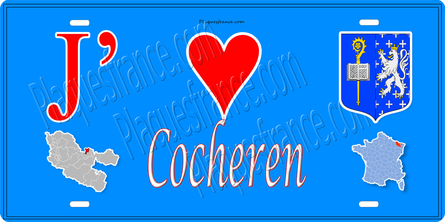 Plaque métal décorative 15 x 30 cm fond mur bleu carte J' ❤️Cocheren, canton Forbach Moselle 57