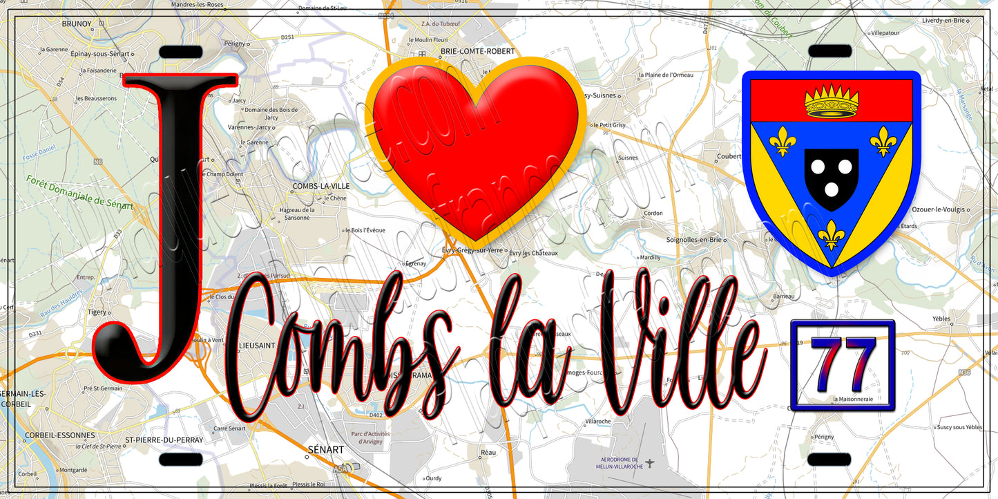 Plaque métal décorative J' ❤️ Combs-la-Ville, Seine et Marne (77)
