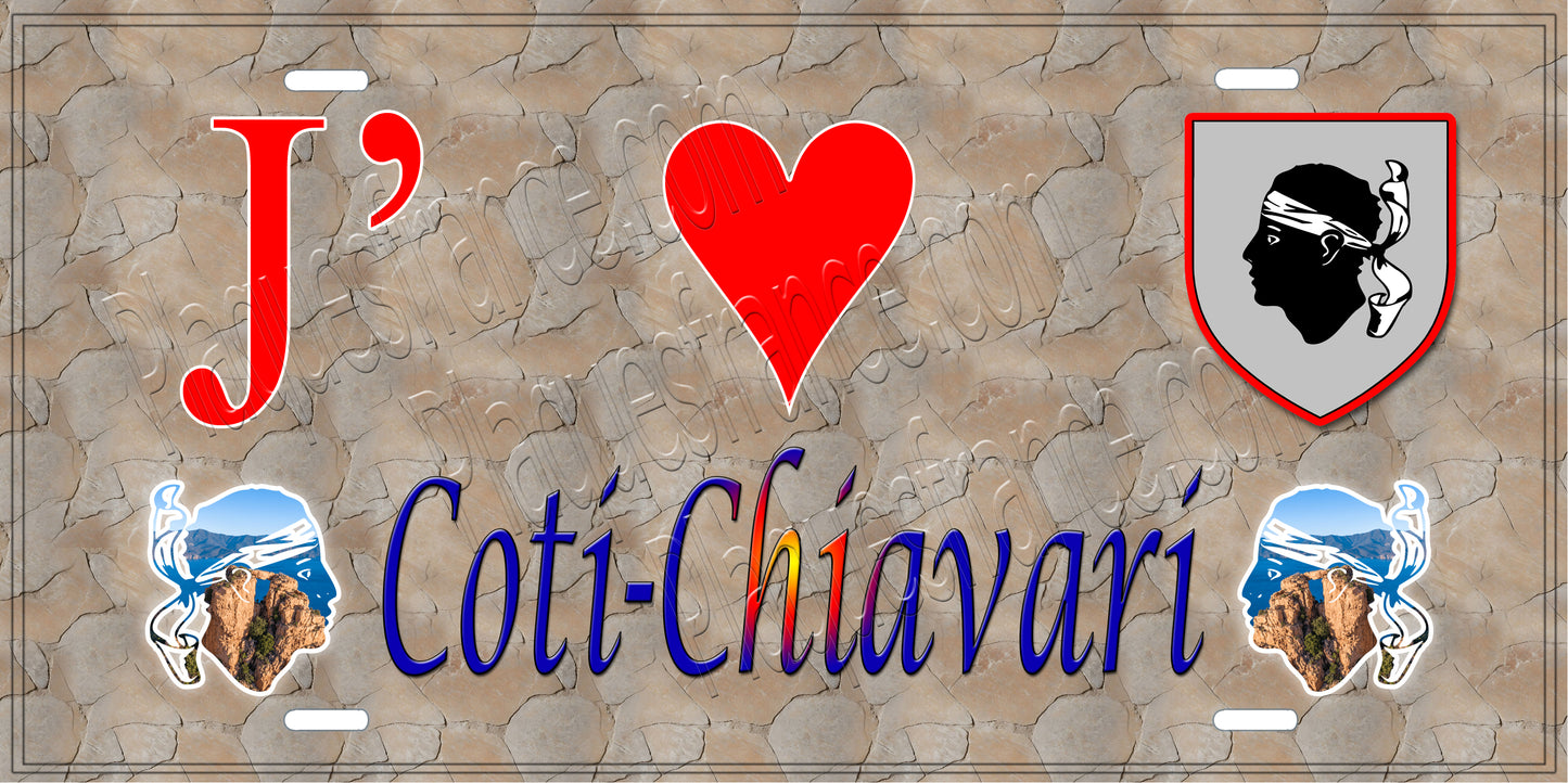Plaque métal décorative 15 x 30 cm mur antique J' ❤️ Coti chiavari canton de Taravo-Ornano Corse du Sud - Plaquesfrance.com
