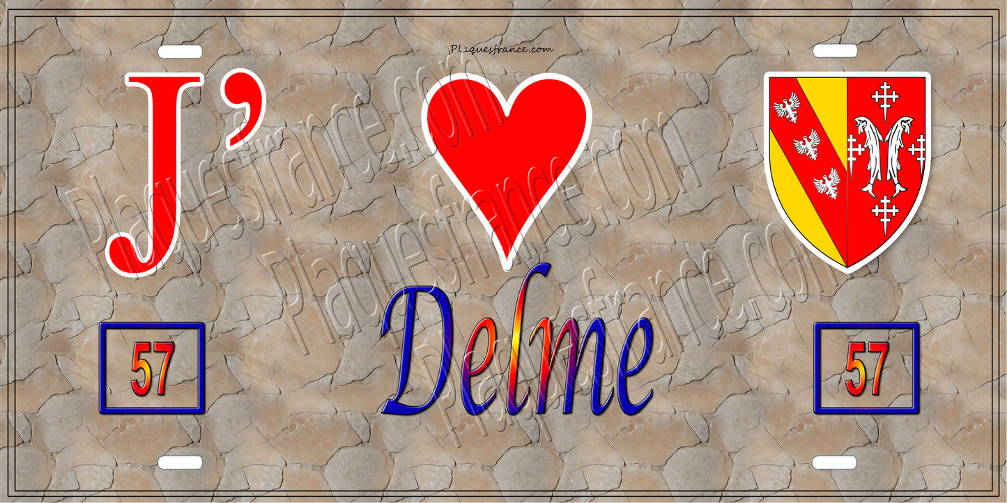 Plaque métal décorative 15 x 30 cm mur antique 57 J' ❤️ Delme, canton du Saulnois Moselle 57