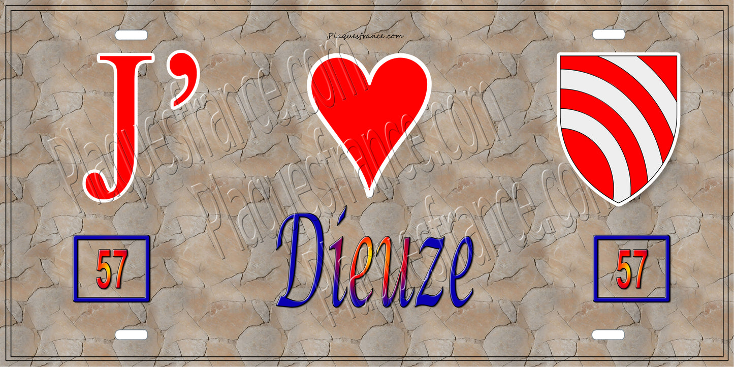Plaque métal décorative 15 x 30 cm mur antique 57 J' ❤️ Dieuze, canton du Saulnois Moselle 57