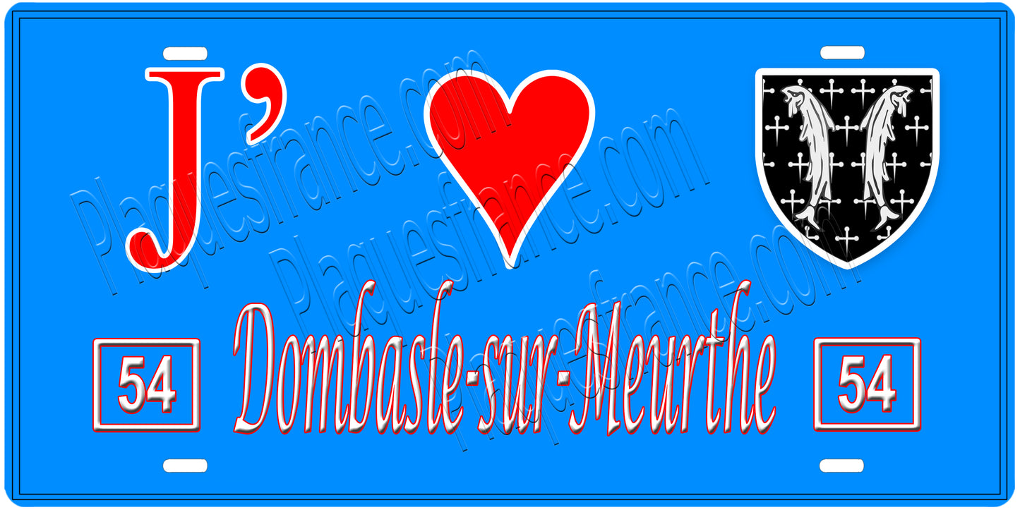 Plaque métal décorative, J' ❤️Dombasle-sur-Meurthe, Meurthe et Moselle, fond mur bleu 54